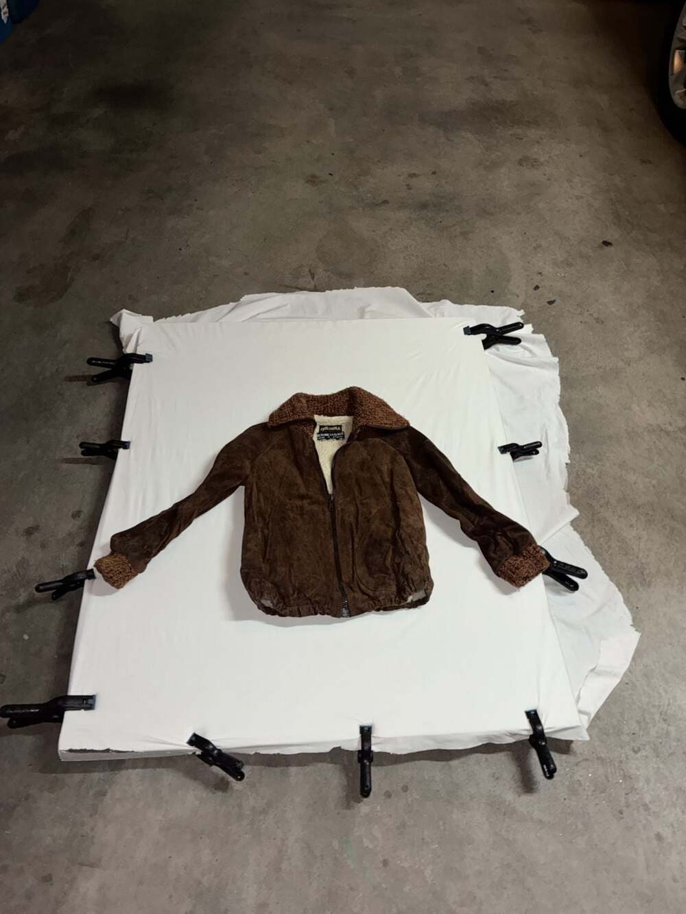 Split End Ltd. Vintage Genuine Leather Jacket with Collar and Faux shearing